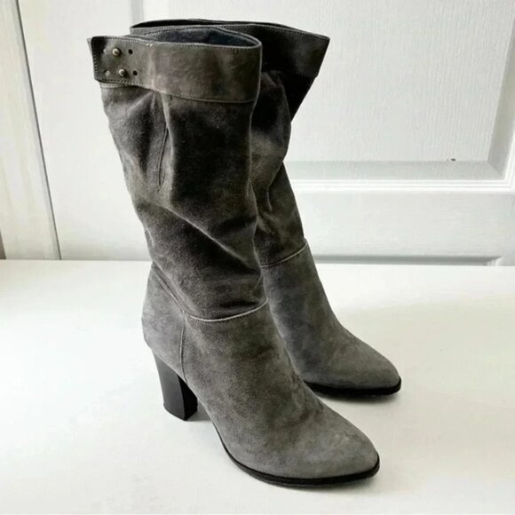 Grey Suede Boots Mid Calf Block Heel Slouch Boot Boho Size EU 38 NEW IN BOX - Picture 3 of 16